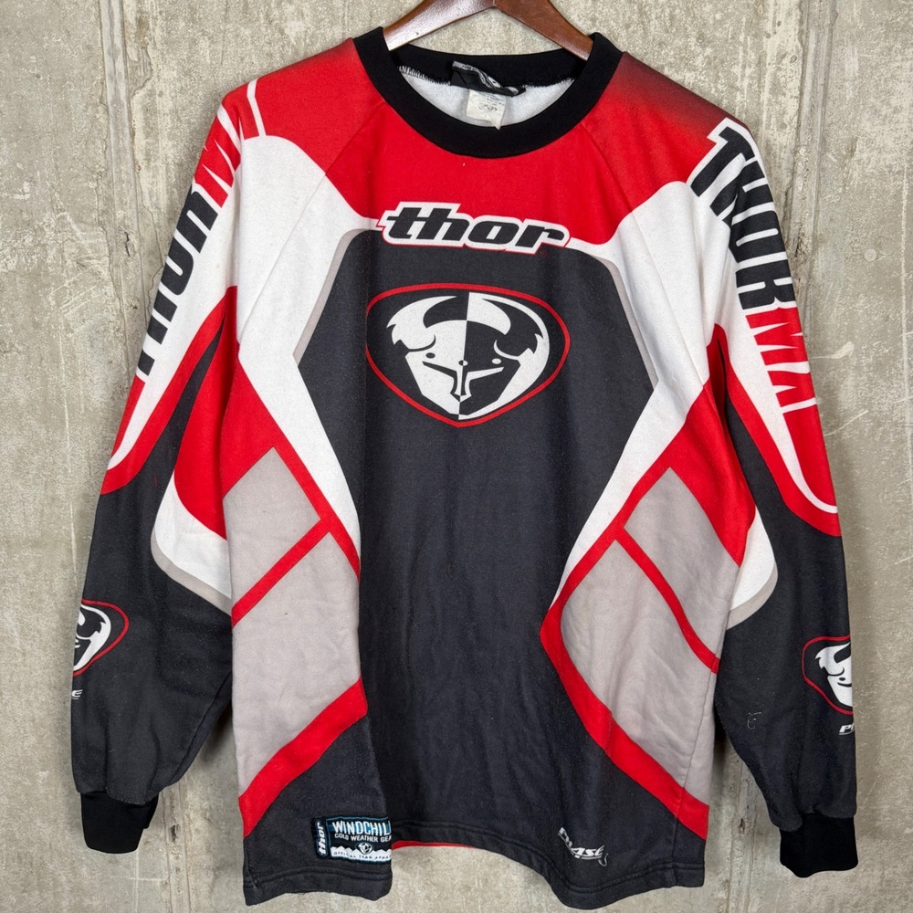Thor Phase Windchill Motocross Jersey Mens L Red Black‎ White Long Sleeve Racing